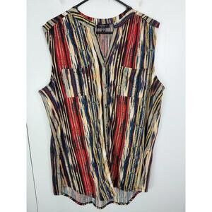 Cocomo Top Womens 1X Shell Button Front Stand Collar Dark Stripes Liquid Knit